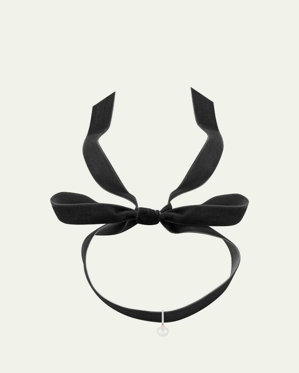 14K Yellow Gold Pearl Velvet Choker