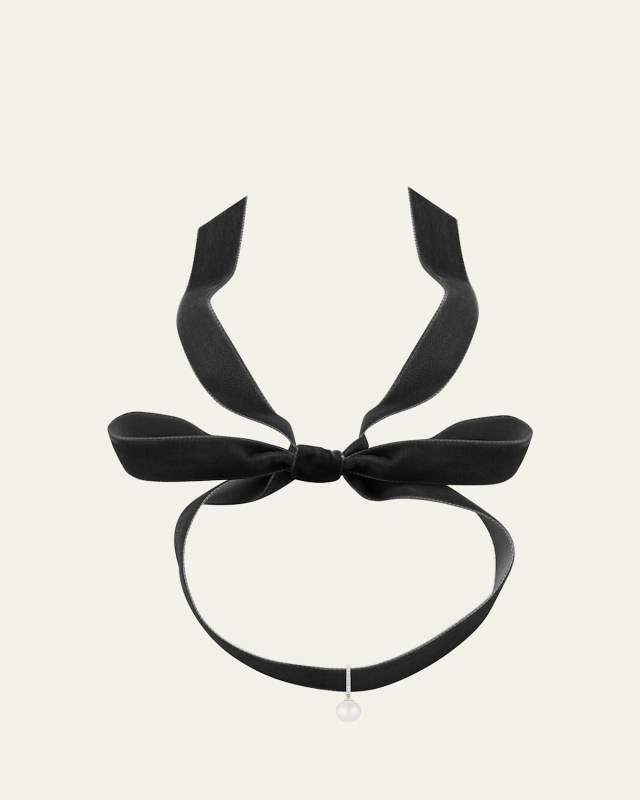 14K Yellow Gold Pearl Velvet Choker