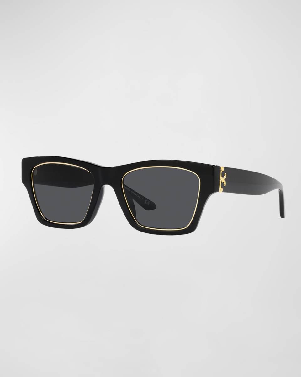 Golden Rim Rectangle Acetate Sunglasses