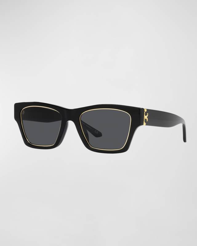 Golden Rim Rectangle Acetate Sunglasses