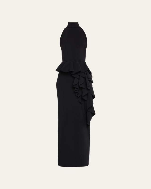 Sleeveless Ruffle Halter Peplum Gown