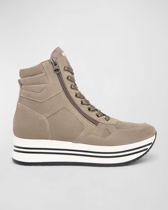 Suede Zipper High-Top Wedge Sneakers