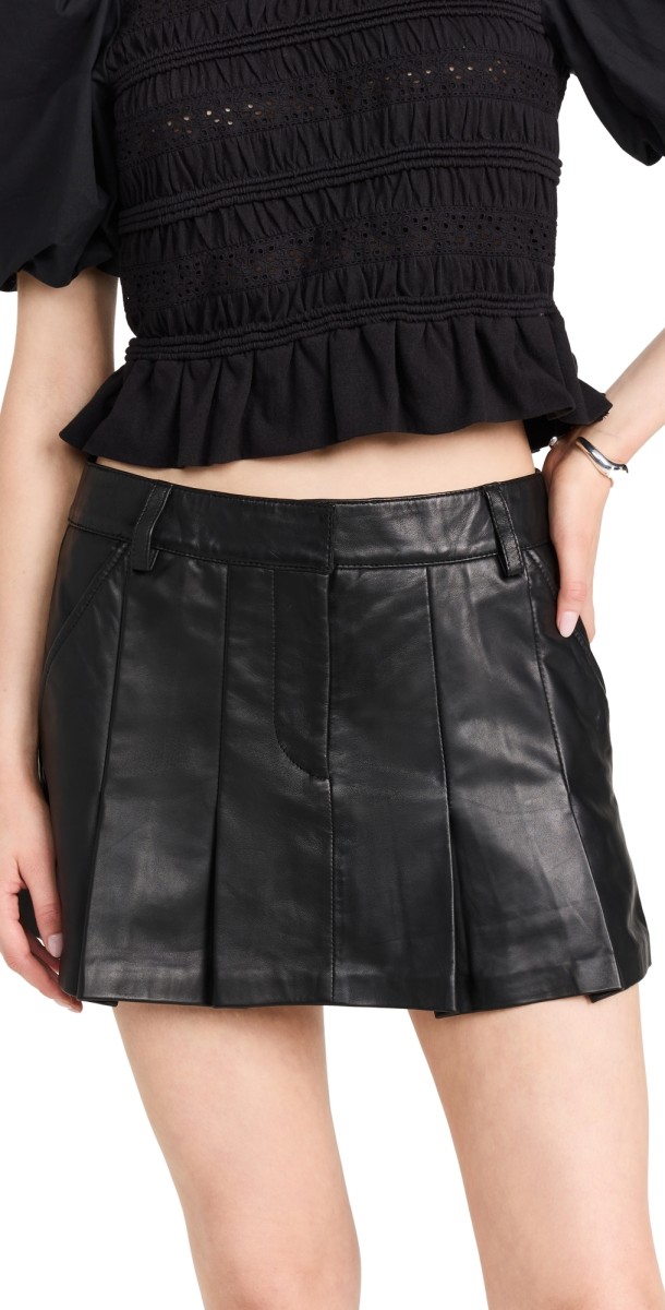 Sea Lilia Leather Mini Pleated Skirt Black