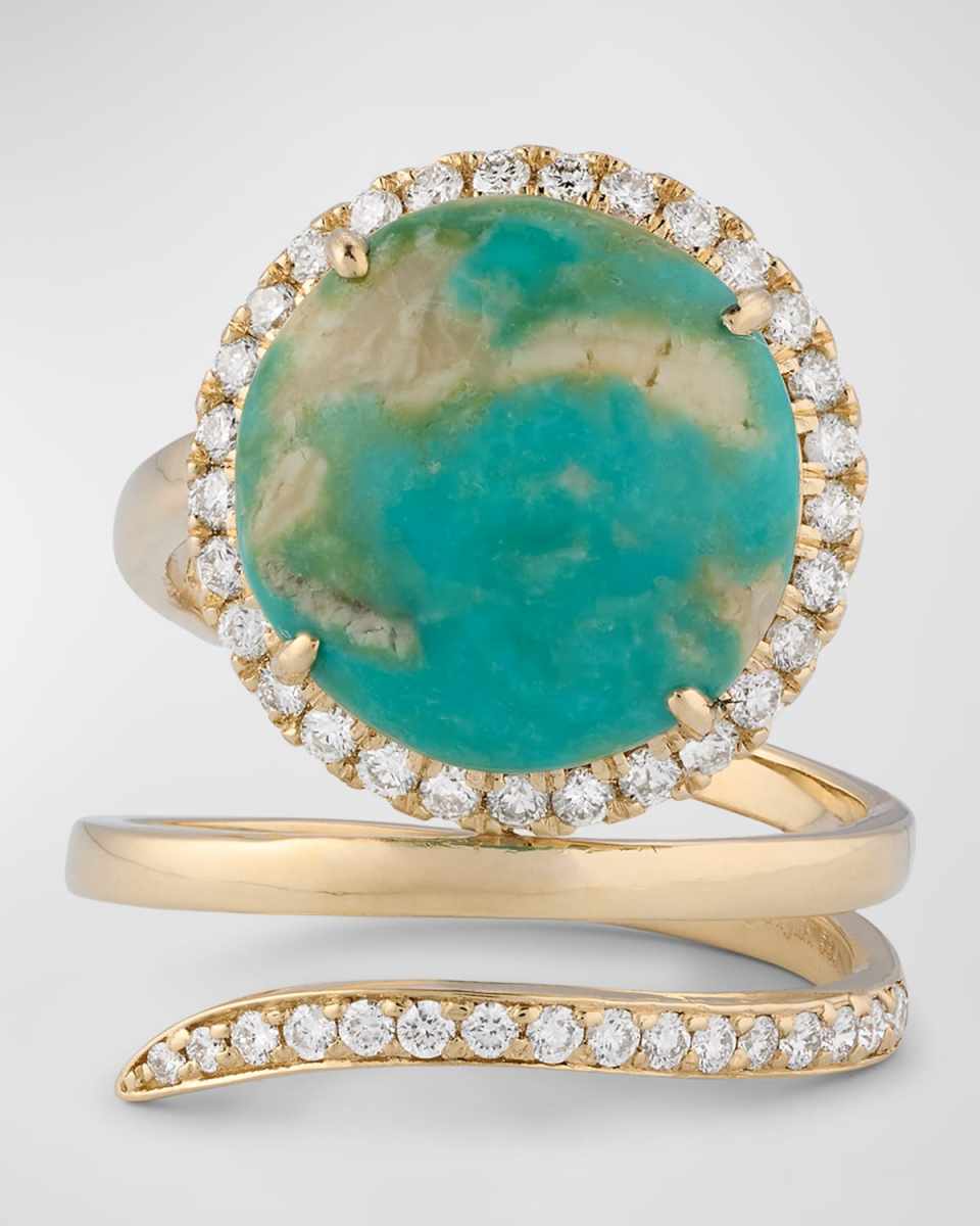 Turquoise Diamond Halo Spiral Statement Ring