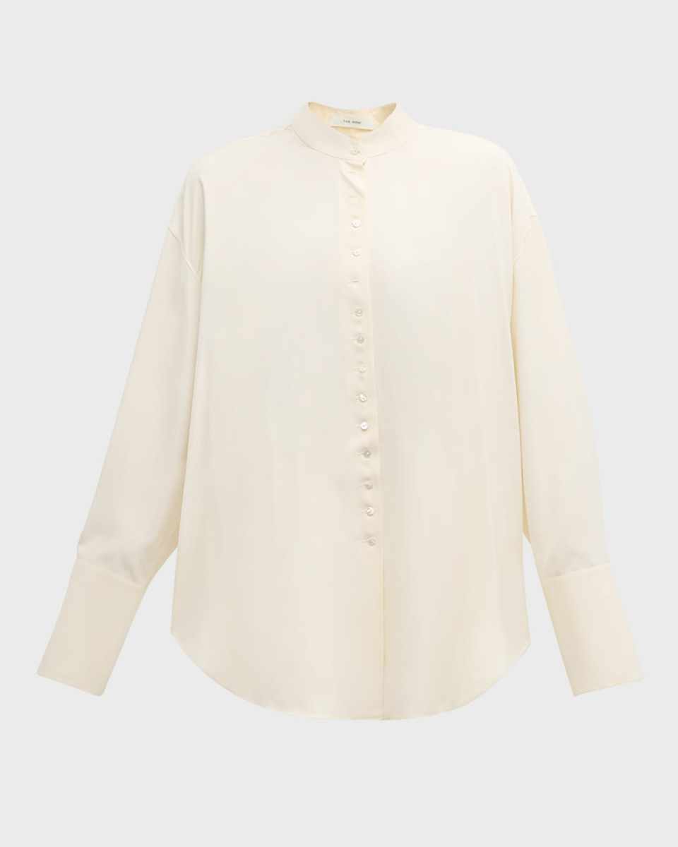 Ridla Band-Collar Silk Loose Shirt