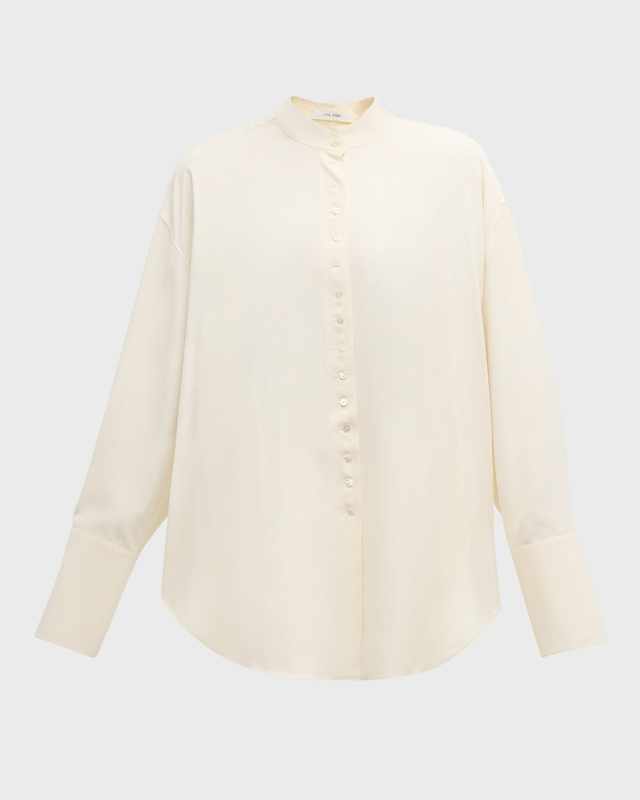 Ridla Band-Collar Silk Loose Shirt