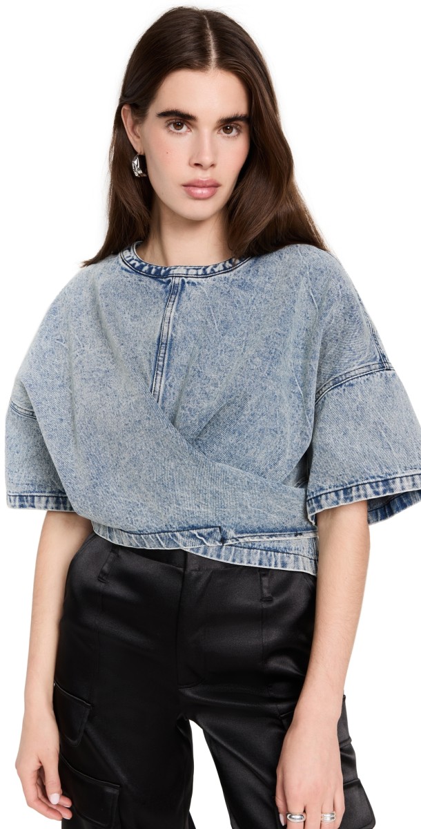 3.1 Phillip Lim Overdyed Denim Twisted Tie Back Top Glacier