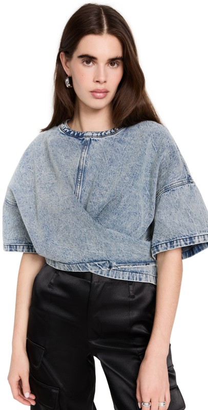 3.1 Phillip Lim Overdyed Denim Twisted Tie Back Top Glacier
