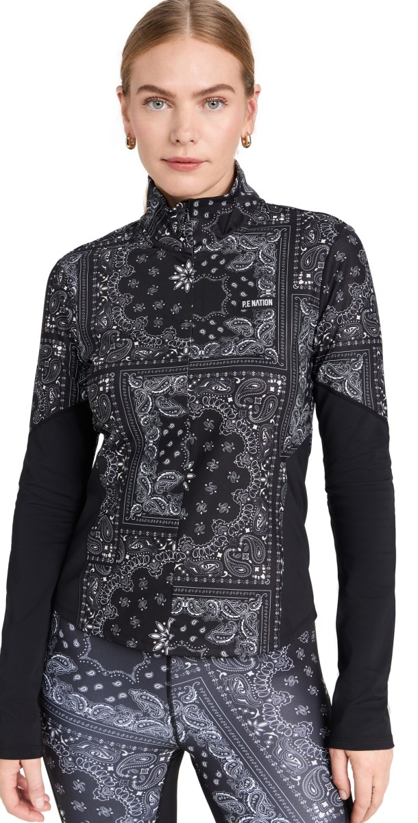 P. E NATION Niseko Snow Long Sleeve Top Snow Bandana Print Black