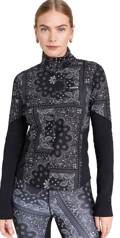 P. E NATION Niseko Snow Long Sleeve Top Snow Bandana Print Black