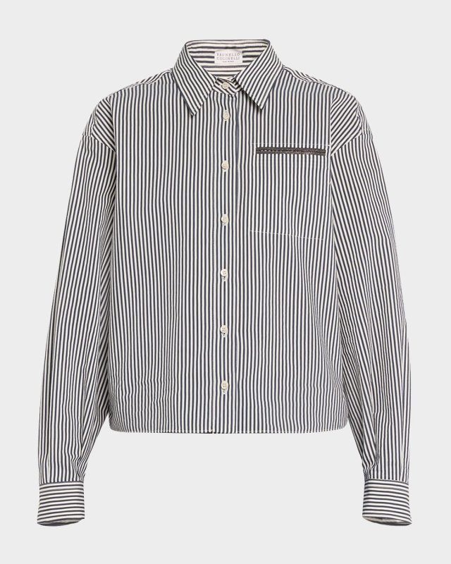 Striped Cotton Shirt With Monili Pocket