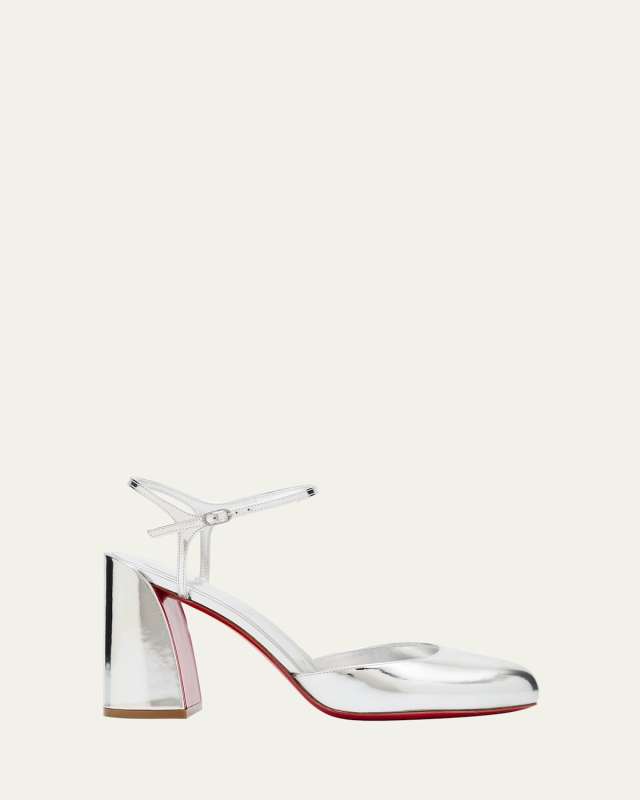 Jane Metallic Red Sole Ankle-Strap Pumps