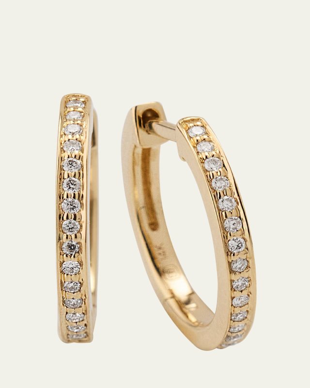 14K Yellow Gold 10.5mm Pave Huggie Earrings with Diamonds