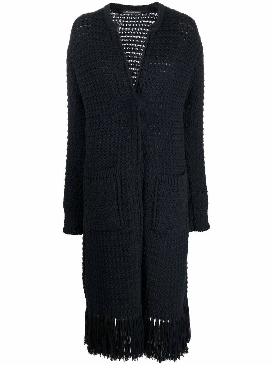 chunky-knit frayed-edge cardi-coat