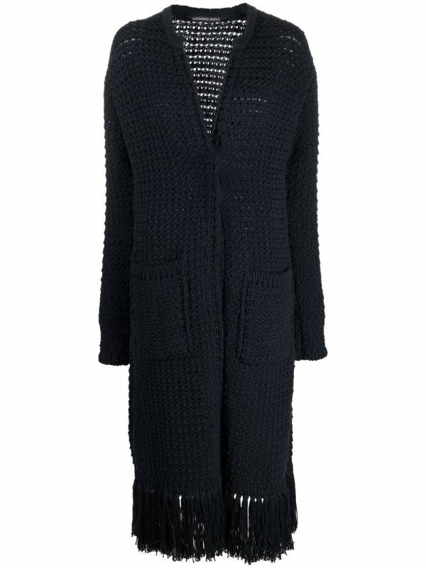 chunky-knit frayed-edge cardi-coat