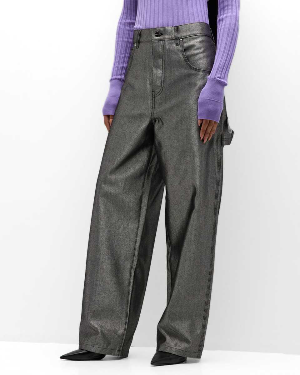 Mid-Rise Reflective Oversized Wide-Leg Carpenter Jeans