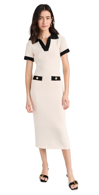 endless rose Crochet Knit Collared Dress Cream/Black
