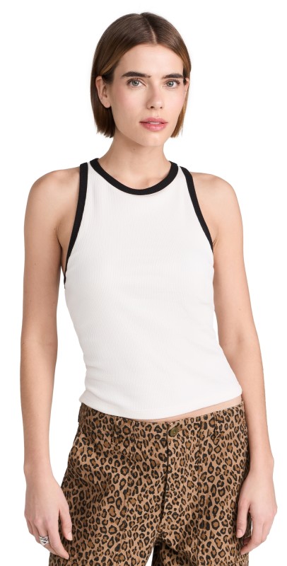 alice + olivia Mirtha Racerback Tank Off White/Black