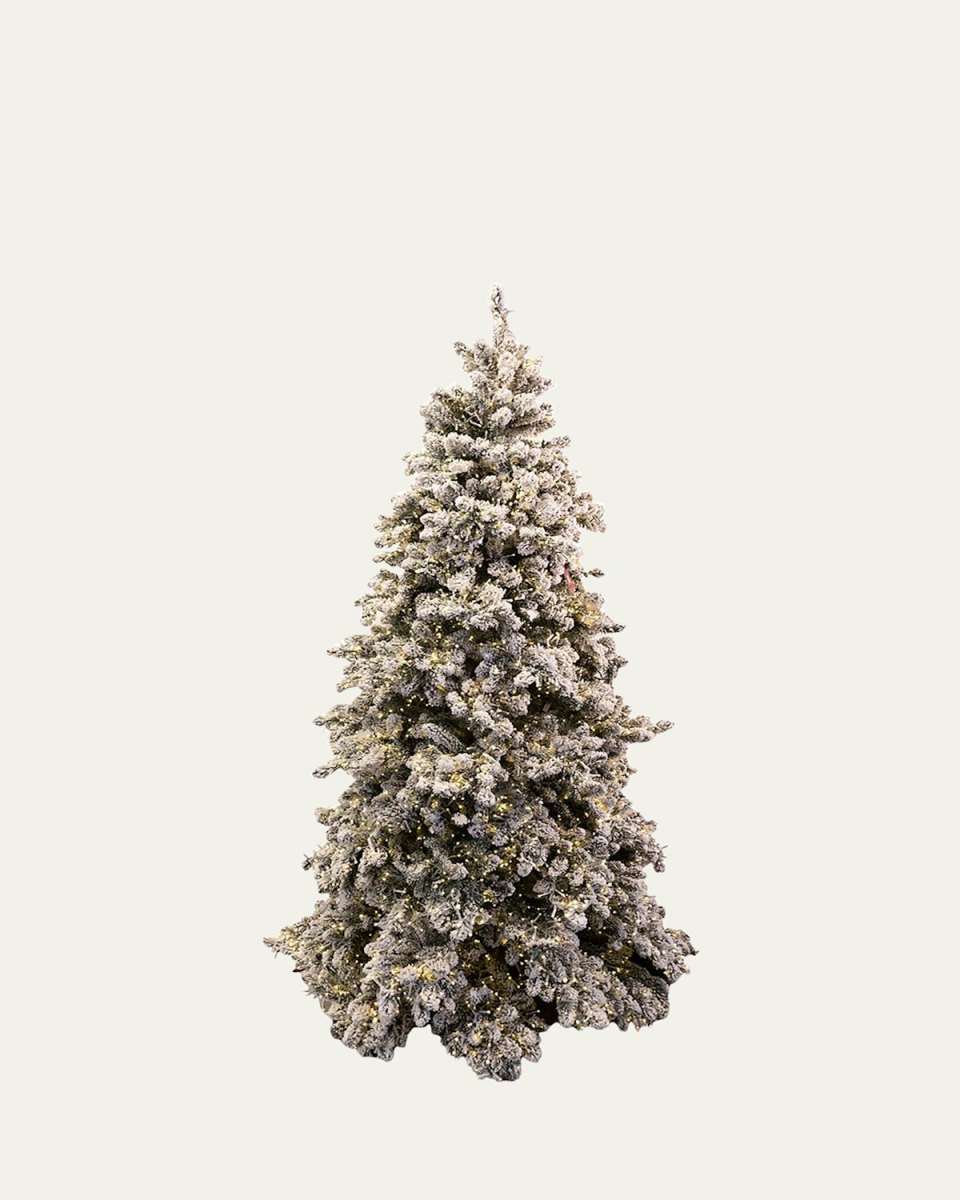 Snowy Royal Majestic Pine Pre-Lit Christmas Tree w/ Cluster Warm White LED Lights, 9'