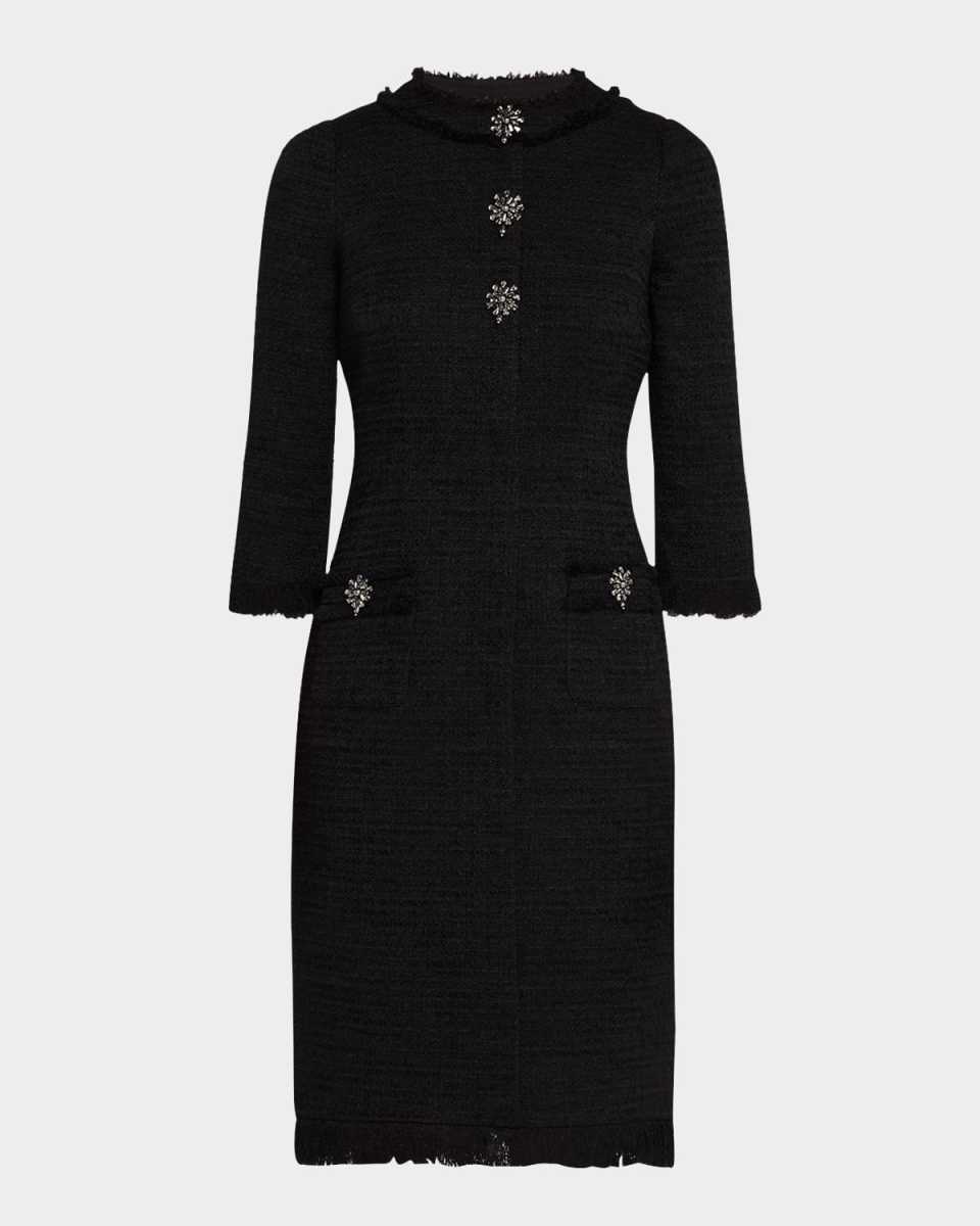 Jewel-Embellished Stretch Boucle Dress