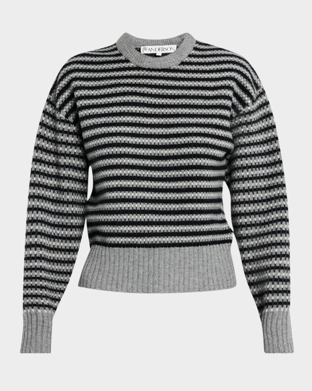 Stripe Jacquard Crewneck Sweater