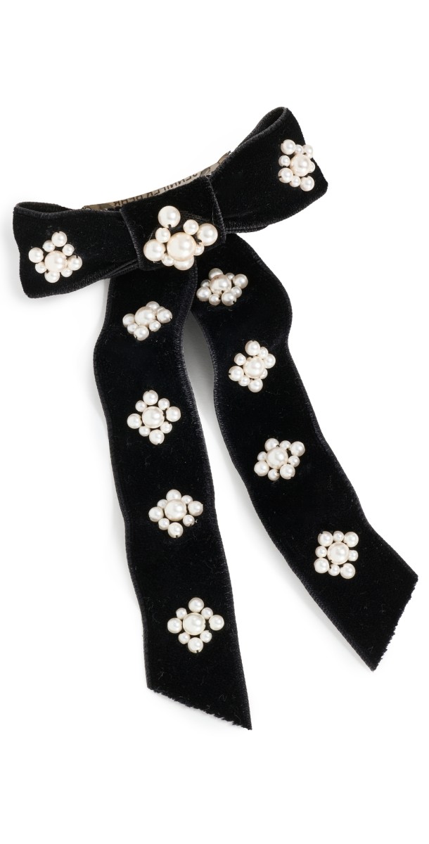 Jennifer Behr Lynette Velvet Bow Barrette Black/Pearl
