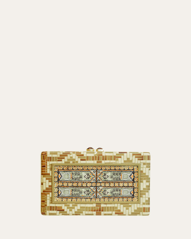 18K Yellow Gold Marquetry Silk Road Clutch with Smoky Quartz