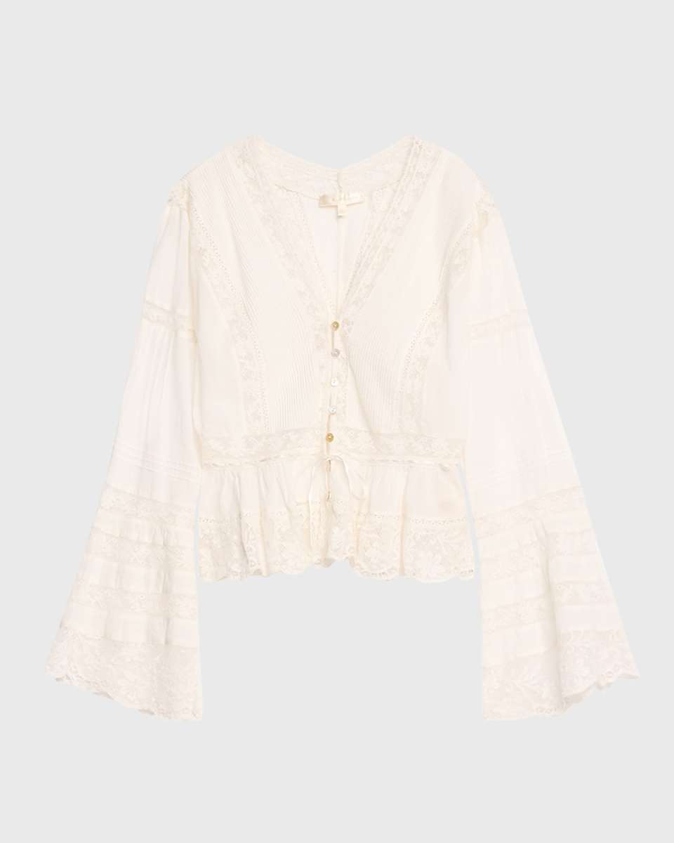 Mindy Cotton Lace Pintuck Blouse
