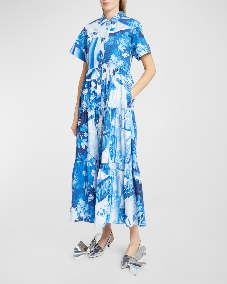 Short-Sleeve Midi Shirtdress With Tiered Hem