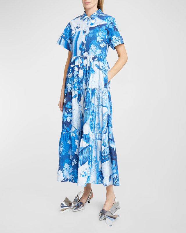 Short-Sleeve Midi Shirtdress With Tiered Hem