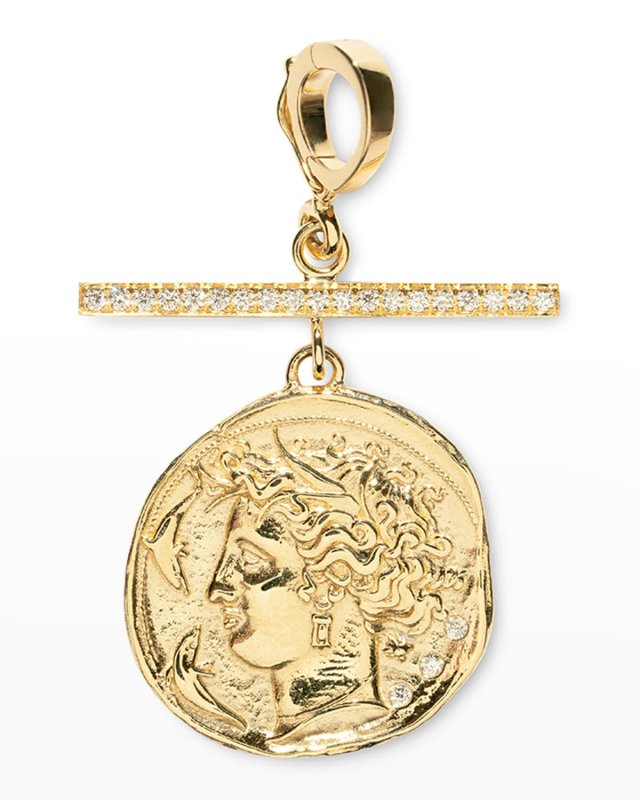 Goddess Small Diamond Coin Charm with Pave Bar