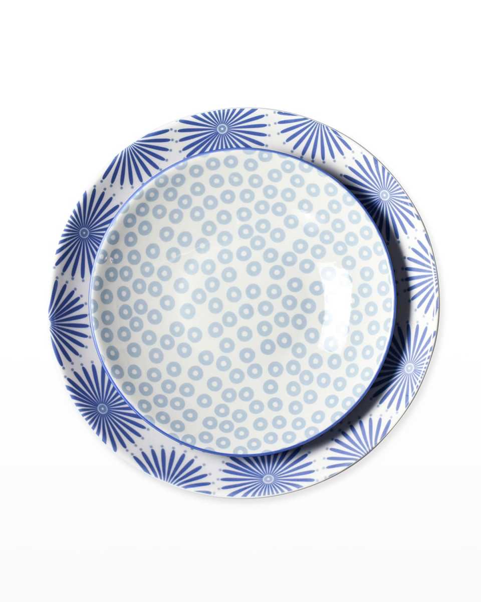 Iris Blue Burst Pip Mix Pasta Bowls, Set Of 2