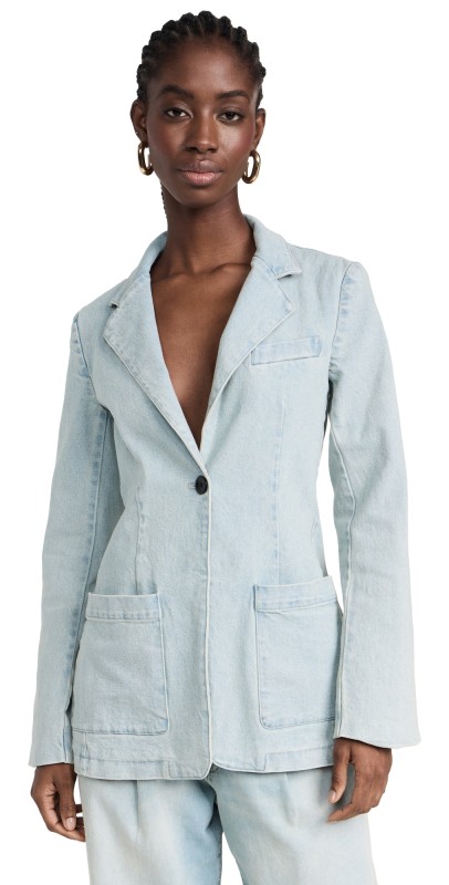 Proenza Schouler White Label Freya Blazer In Stretch Twill Grey Indigo