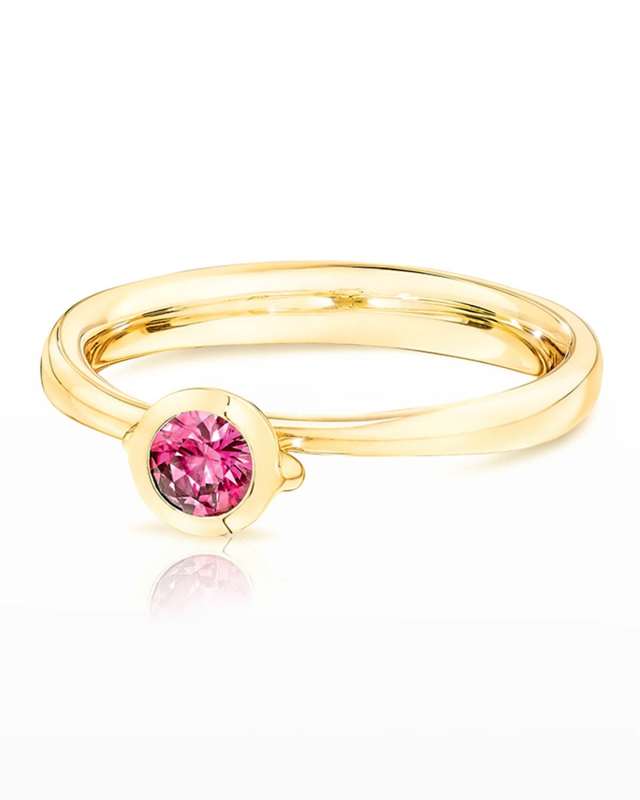 18k Yellow Gold Pink Spinel Solitaire Ring, Size 6.5