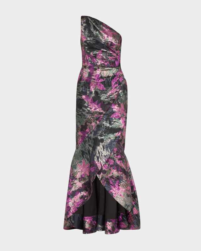 One-Shoulder Metallic Jacquard Mermaid Gown