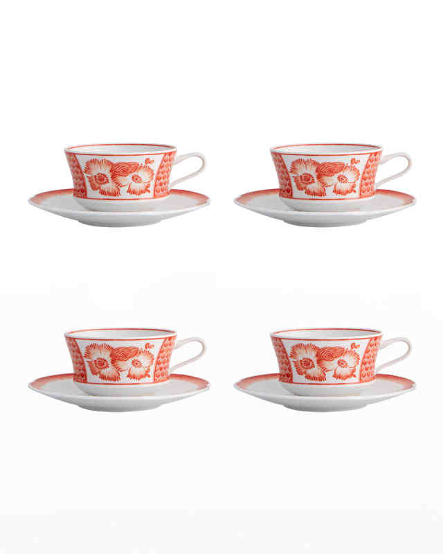 Coralina Teacups & Saucers, Set of 4