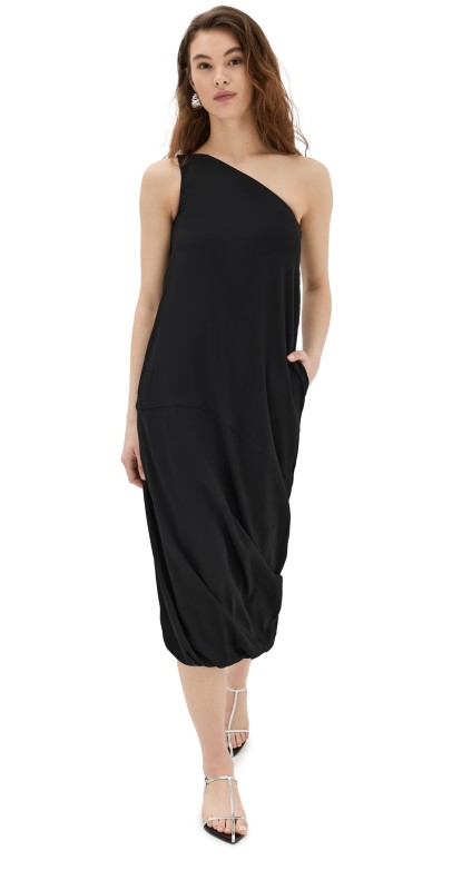 Another Tomorrow One Shoulder Bubble Sheath Dress Black
