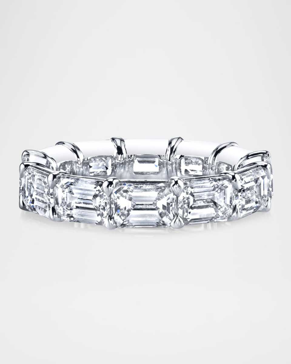 18K White Gold Emerald-Cut Diamond Eternity Buttercup Band Ring, 4.35tcw