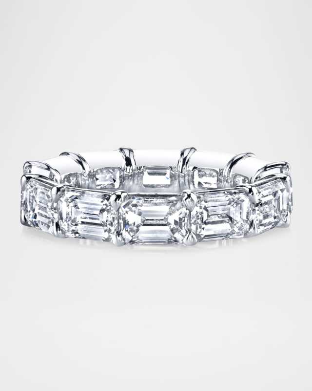 18K White Gold Emerald-Cut Diamond Eternity Buttercup Band Ring, 4.35tcw