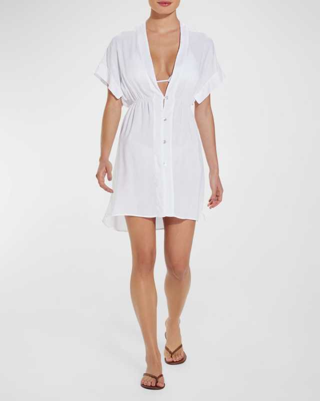 Solid Fuji Pleats Button-Front Caftan