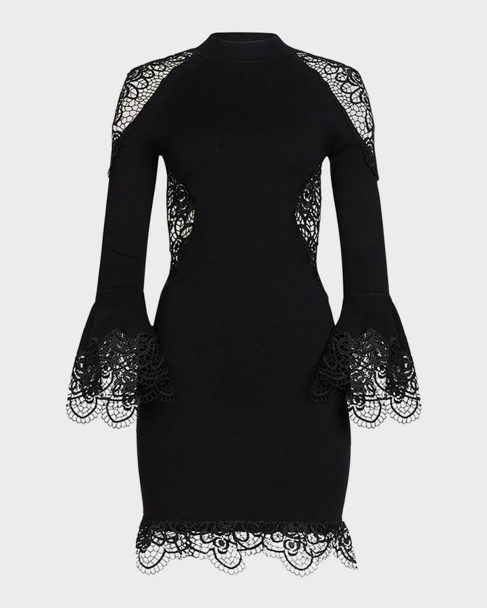 Duke Lace-Inset Bell-Cuff Mini Dress