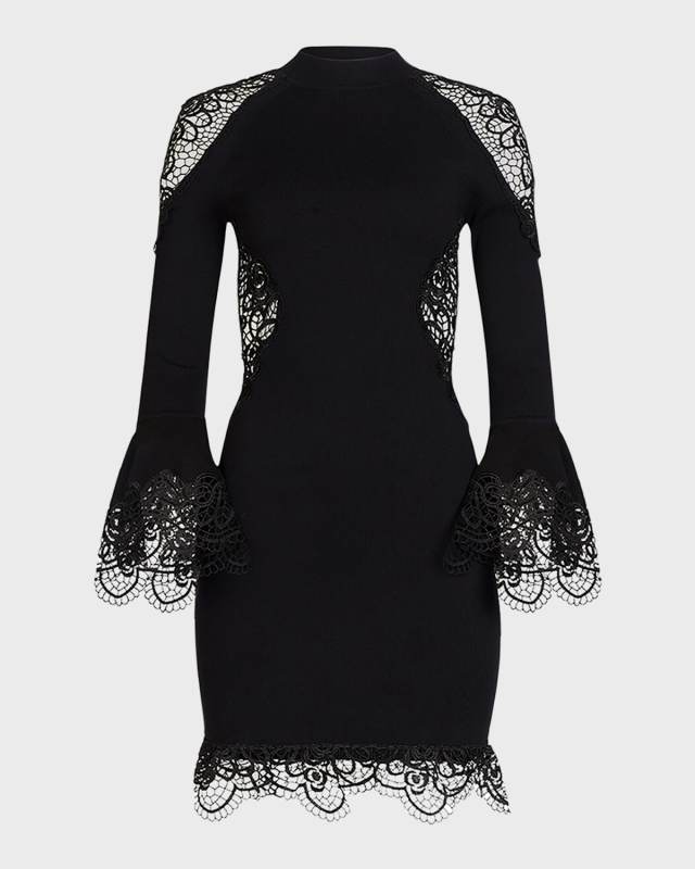 Duke Lace-Inset Bell-Cuff Mini Dress