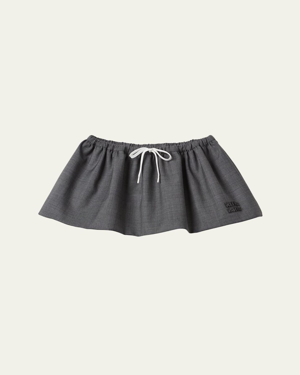 Drawstring Wool Micro Skirt