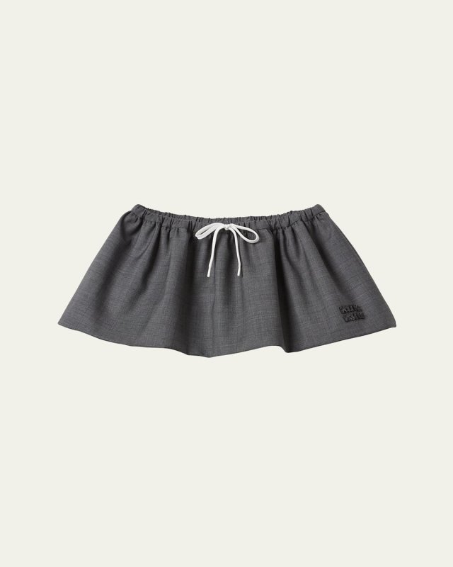 Drawstring Wool Micro Skirt