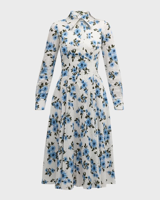 Jancine Floral-Printed Swiss Dot Midi Shirtdress