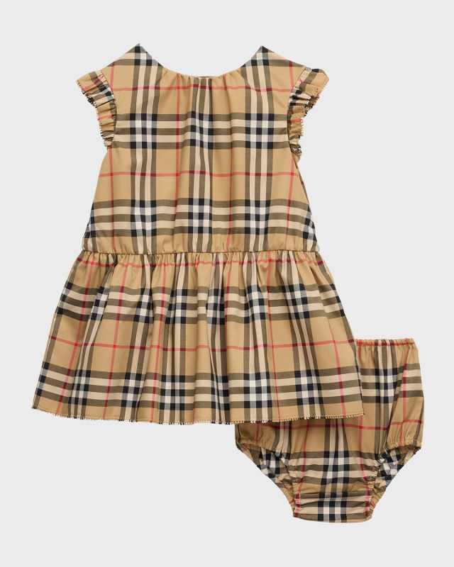 Girl's Leana Check Dress with Bloomers, Size 3M-18M