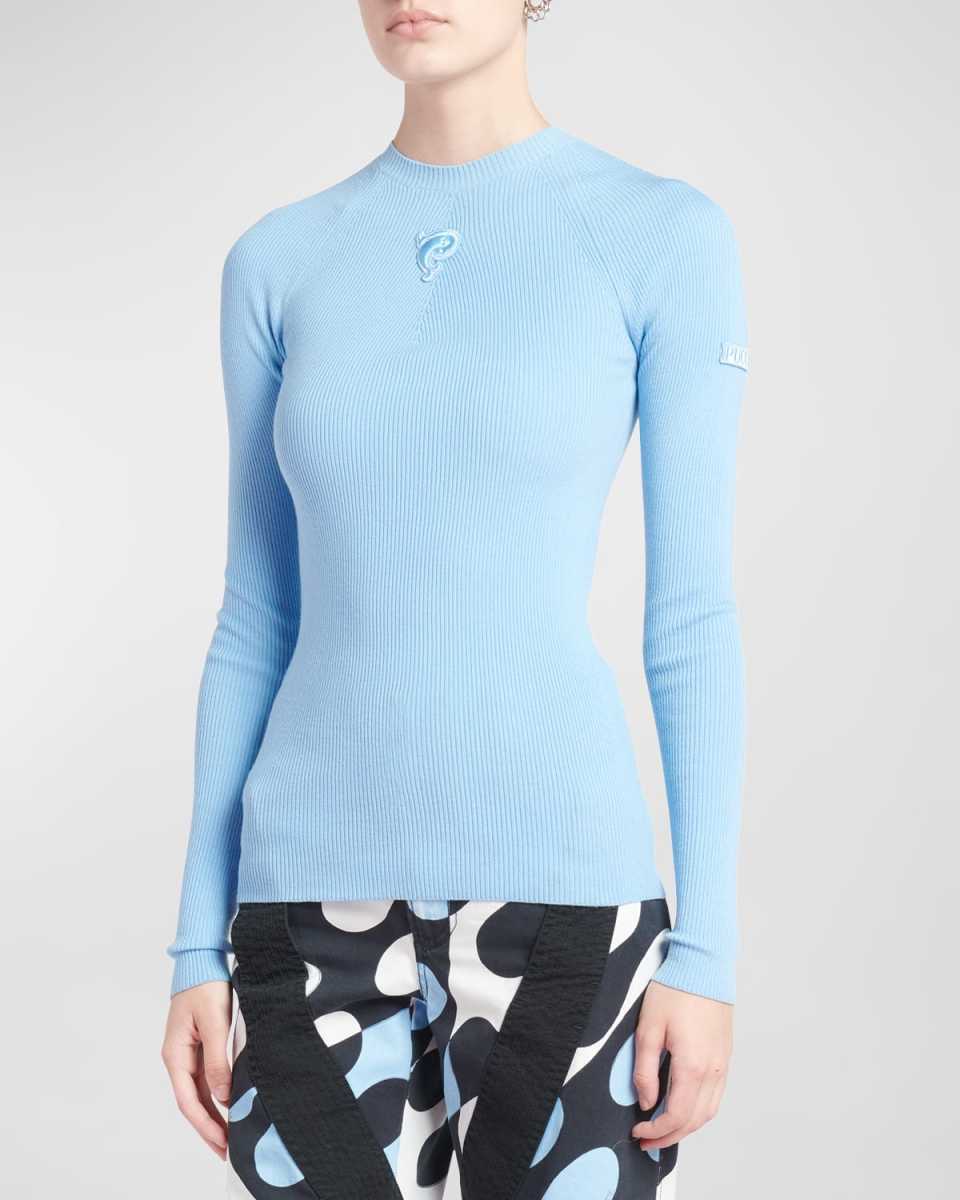 Logo-Embroidered Wool Rib Sweater