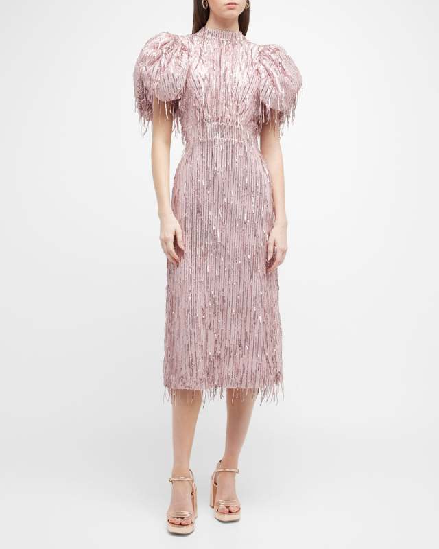 Dawn Sequin Fringe Midi Dress