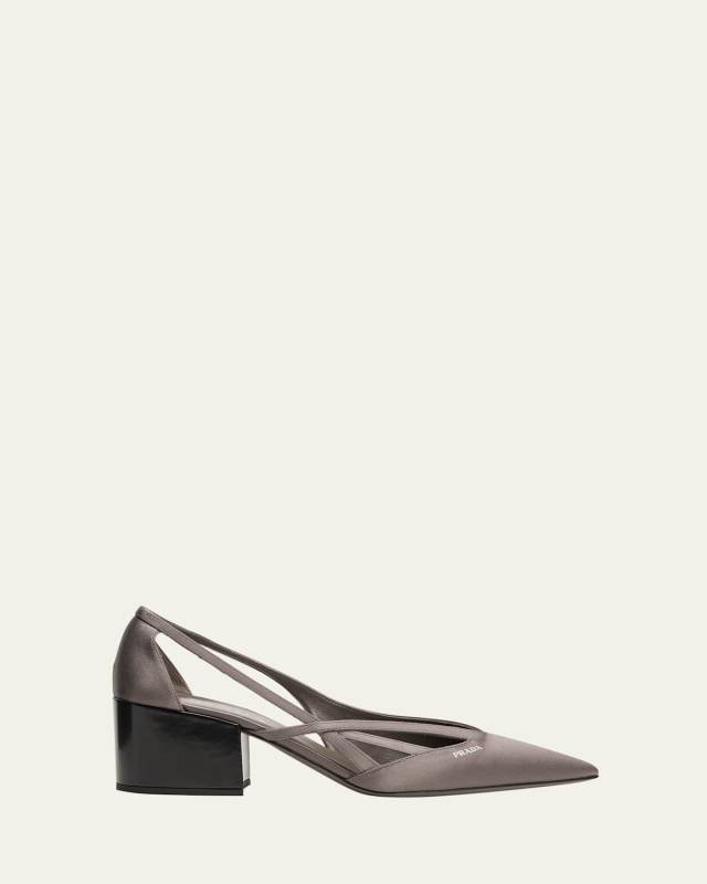 Satin Cutout Block-Heel Pumps
