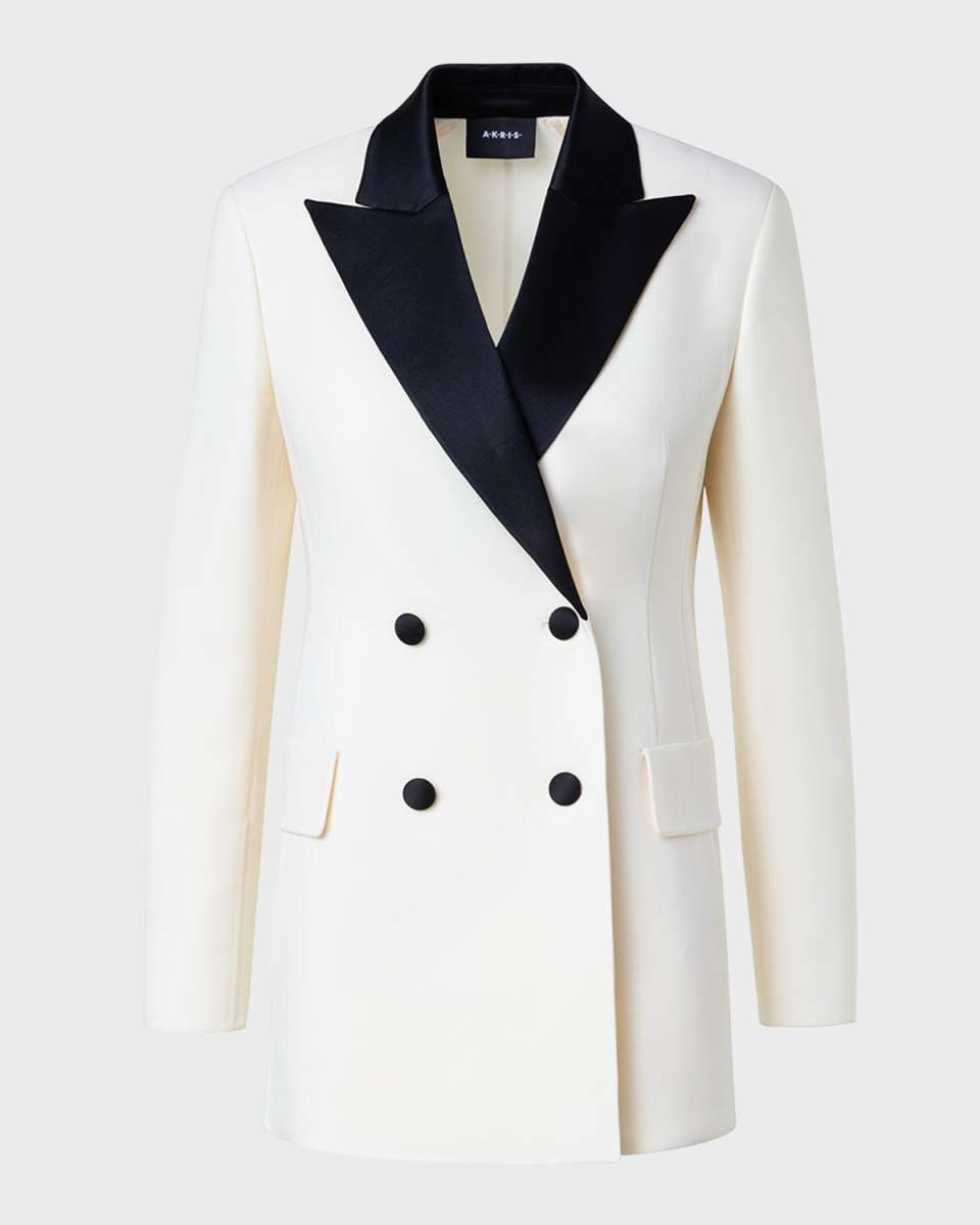 Double-Face Wool Tuxedo Jacket with Contrast Satin Lapel